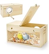 Hiceeden Visual Parakeet Nesting Box, Premium Pine Bird Nest Box with Perch, Transparent Acrylic ...