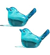 H&amp;D HYALINE &amp; DORA Set of 2 Blue Handmade Glass Bird Figurine Blown Glass Birds Ornament Crystal ...