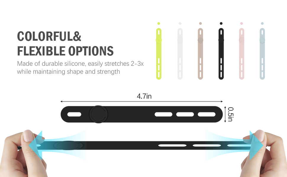 Stretchy (2-3x) Silicone Cable Ties (4.7”x0.5”) in Multiple Colors