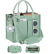 FIORETTO Womens Canvas Tote Bag Purse with Individual Compartment, Zipper Top, Reinforced Bottom ...