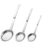 Hvanam Sieve Fine Mesh Strainer Set Stainless Steel Metal Flat Cooking Skimmer Ladle Colander Wit...