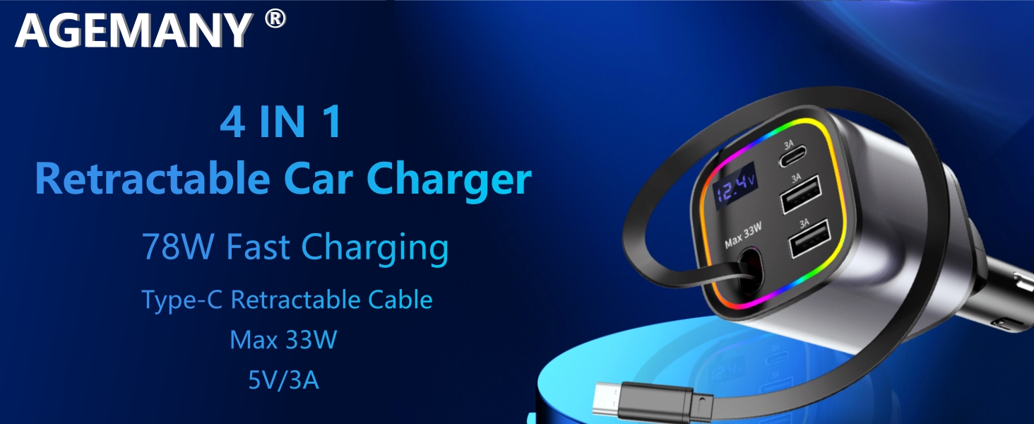 car charger usb c cigarette lighter adapter retractable car charger usb c car charger
