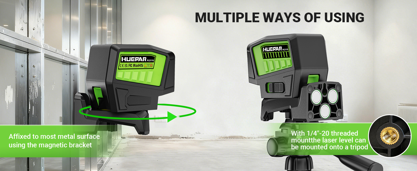Huepar PL211G Laser Level with 2 Plumb Dots