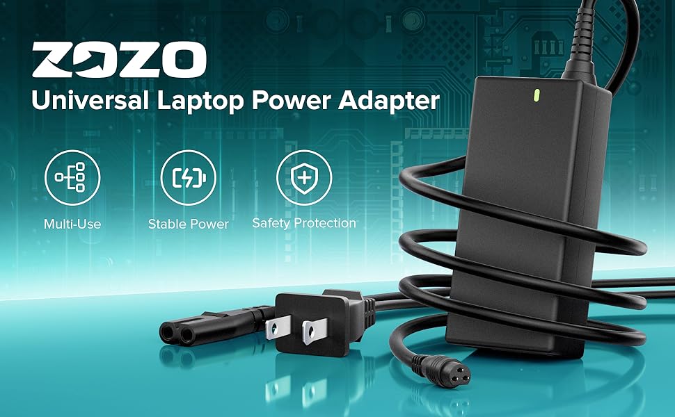 ZOZO universal laptop power adapter 90 watt - multi use, stable power, safety protection