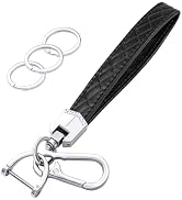OHKYOOT Leather Wristlet Keychain,Car Key Chain Wrist Keychain with 3 Key Ring and Anti-Lost D Ri...