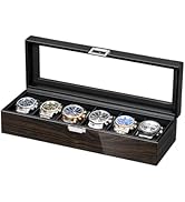 ANWBROAD Watch Box for Men,6 Slot Watch Display Case,New Ebony-Colored Piano Lacquer Mens Watch C...