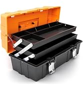 Torin 17-Inch Plastic Tool Box,3-Tiers Multi-Function Storage Portable Toolbox Organizer, Black/O...