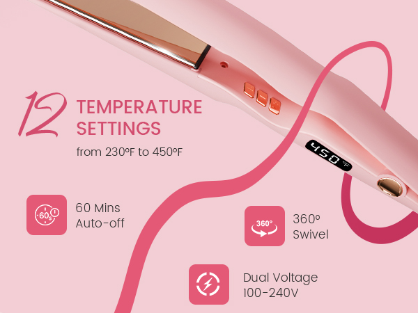 Hair Straightener for women Professional Titanium Hair Straightener Curler 2 in 1 Pink