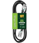 GREATIDE 10 Ft 14/3 Lighted Outdoor Extension Cord - 14 Gauge SJTW Heavy Duty Black Extension Cab...