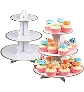 White Cupcake Stand, 3-Tier Cupcake Tower, 2 Set Cup Cake Holder,Cardboard Display Stands for Pas...