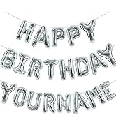 TONIFUL 65 Pcs 16 Inch Silver Happy Birthday Balloons and 2 Sets A-Z Foil Letters Balloons DIY Pe...