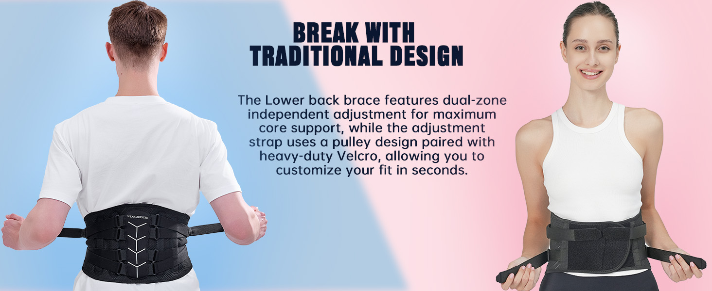 The Lower back brace features dual-zone independent adjustment for maximum core support.