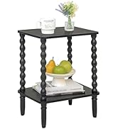 Fultyle Black Side Table, Small End Table with 2-Tier Shelf, Vintage Night Stand with Storage for...