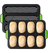 TOPZEA Set of 2 Silicone Baguette Pan, Nonstick French Bread Bake Mold, 8 Gutter Perforated Ham B...