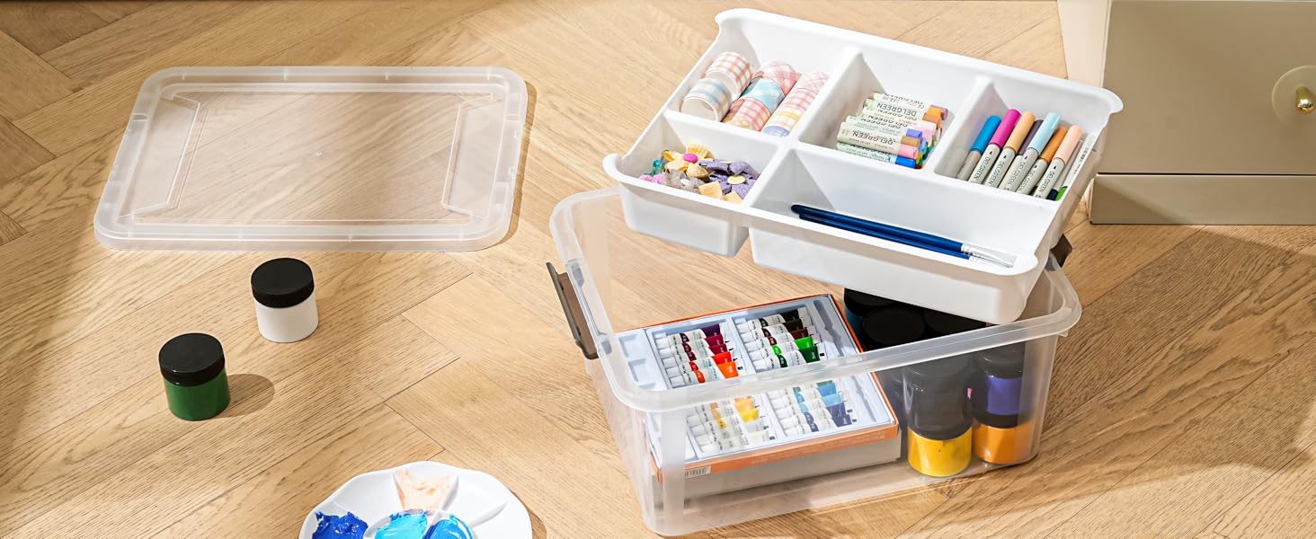 Plastic Storage Box with Removable Tray Craft Organizers and Storage Clear Storage Container