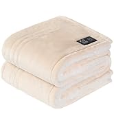 SEALY Heated Blanket Throw with Built-in Button Controller, Reversible Flannel to Sherpa Electric...