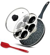 Eggssentials 2 IN 1 Egg Poacher Pan &amp; Large Frying Pan - Poached Egg Maker, Granite Egg Poacher w...