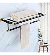 Black Brushed Gold Towel Rack 24'' Bath Towel Shelf with Towel Bars SUS304 Matte Black Stainless ...