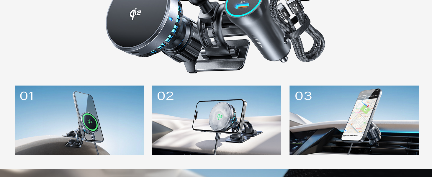 Qi2 15W MagSafe Car Mount Charger iPhone 16 15 Pro Max Wireless Car Charger
