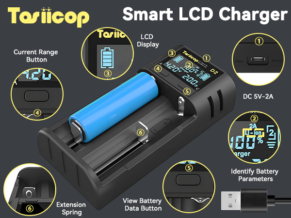 D2 18650 Battery Charger-2 Bay 1A Fast 3.7V 600(1)