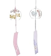 BENECREAT 2PCS Japanese Wind Chimes Pink &amp; Purple Glass Wind Bells Handmade Pendants for Birthday...