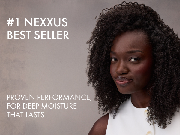 Young woman with vibrant dark curly hair and bold expression beside best selling product text.