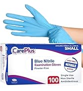 CARE PLUS Medical Grade Examination Nitrile Blue Gloves, Powder and Latex Free | Size S,M,L,XL | ...