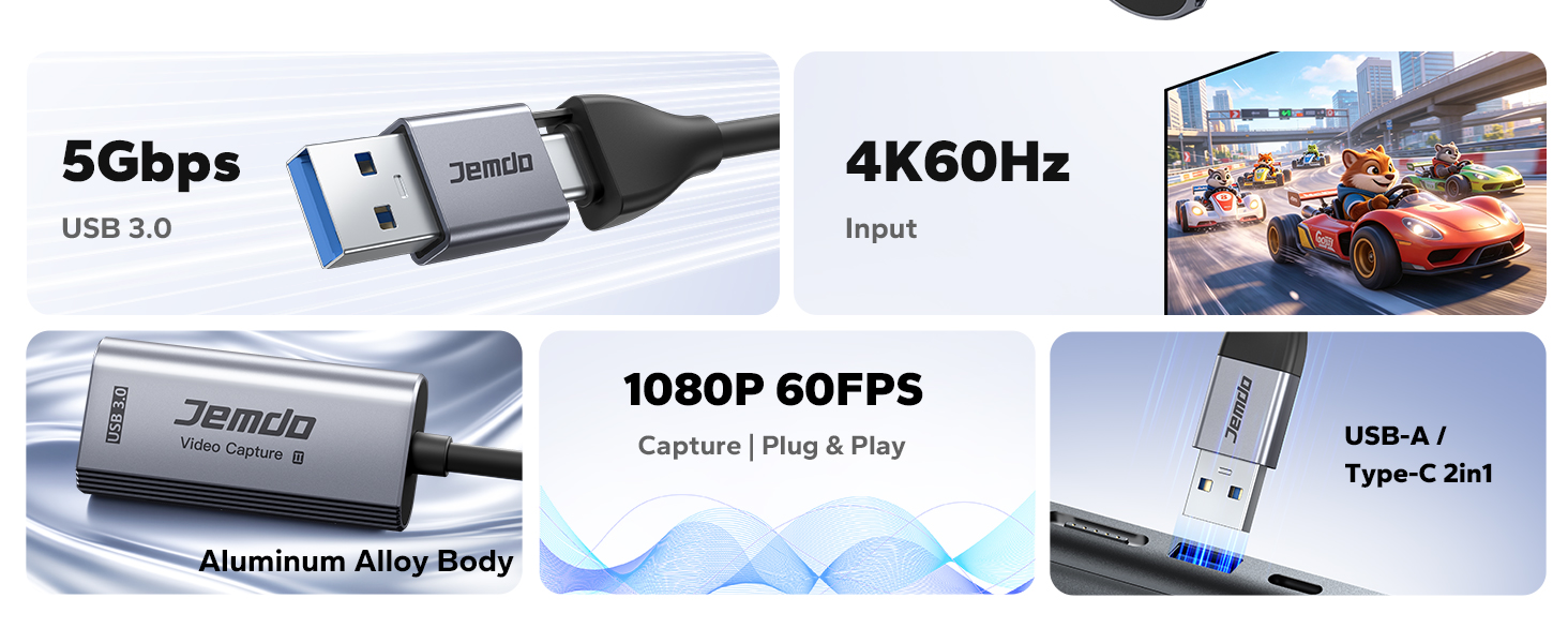 JEMDO 4K HDMI Capture Card 1080P 60FPS Video USB3.0