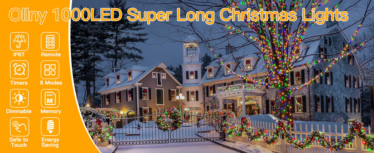 Ollny 1000 LED 330 FT Christmas lights