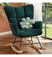 DUMOS Nursery Rocking Chair, Teddy Upholstered Glider Rocker with High Backrest, Modern Rocking A...
