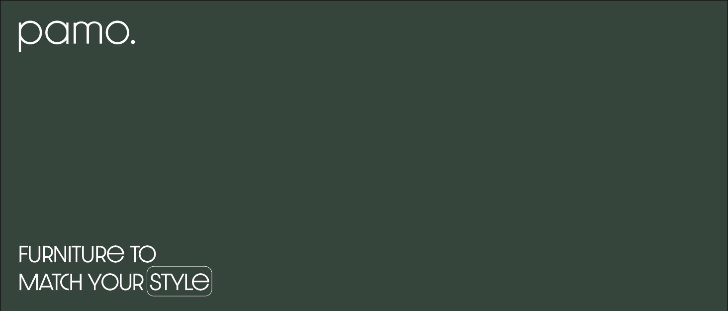 white pamo logo on green background - furniture to match your style