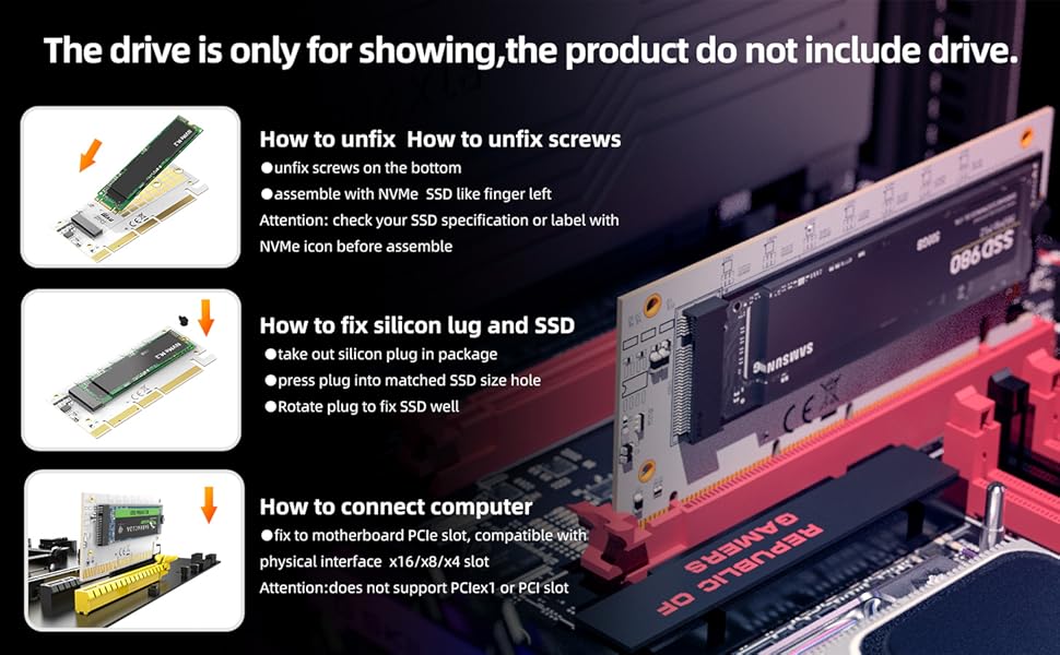 NVMe PCIe 4.0 Adapter NVMe M.2 SSD to PCIe X4/X8/X16 Card