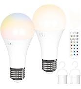 Onite Rechargeable LED Bulb with Remote - 2000mAh USB-C Battery, 15 Colors &amp; 10-Level Dimming, Wi...