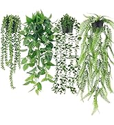 Der Rose 4 Packs Fake Plants Hanging with Pots Artificial Ivy Vine Faux Eucalyptus Hanging Plants...