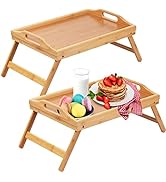 Artmeer Bed Tray Table with Foldable Legs,Bamboo Breakfast Tray with Handles Ideal for Sofa, Bed,...