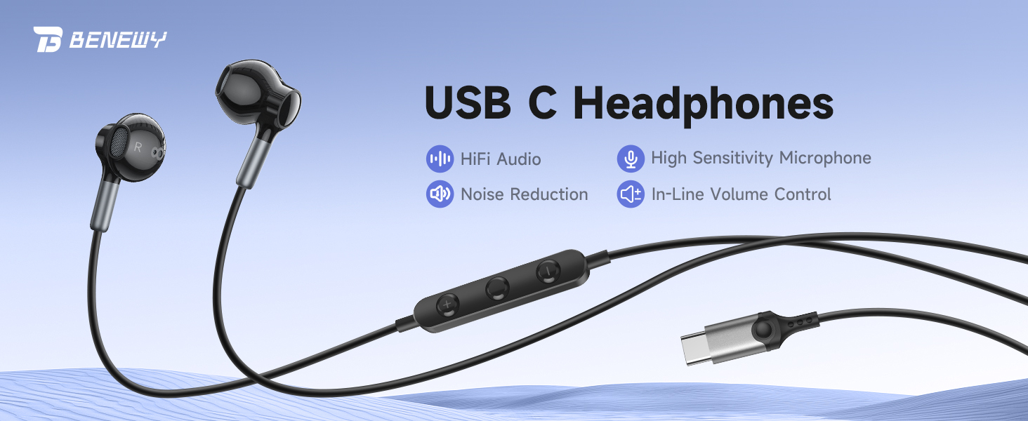 USB C Headphones for iPhone 17 16 15 Pro Max Plus Wired Earbuds USB C Ear Buds Type C