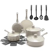 GreenLife 16-Piece Nonstick Cookware Set, Non-Toxic Ceramic Pots and Pans Set, Durable Healthy Ki...