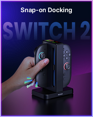 A hand places a Joy-Con onto the charging dock, triggering a perfect fit sound alert.