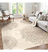 WITSHOCK 5x7 Area Rugs for Living Room: Beige Floral Washable Rugs for Bedroom Dining Room Office...