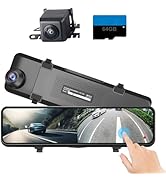4K 2 Channel Mirror Dash Cam, 11" Triple Rear View Mirror Dash Camera Front Rear for Car RV Truck...