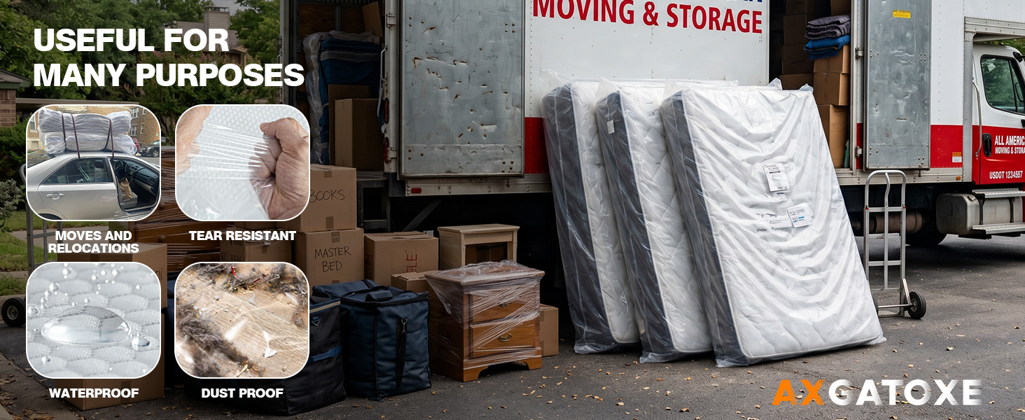 Full and king mattress covers with plastic layers prevent spills.