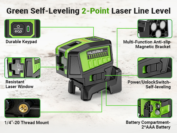 Huepar PL211G Laser Level with 2 Plumb Dots