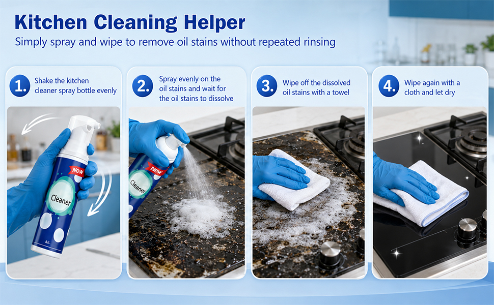 Simply spray and wipe to remove oil stains without repeated rinsing