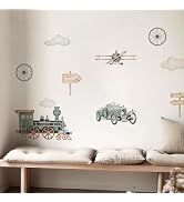 QUCHENG Watercolor Vintage Airplane Wall Stickers Self Adhesive Decals Kindergarten Large Waterpr...