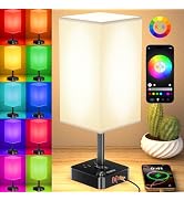 cozoo Bluetooth/WiFi RGB &amp; USB Bedside Table Lamp with 3 USB Charging Ports and 2 Outlets Power S...