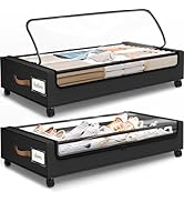 SpaceHacks Under Bed Storage with Wheels 2Pack Underbed Storage with Clear Window&amp;Label Under Bed...