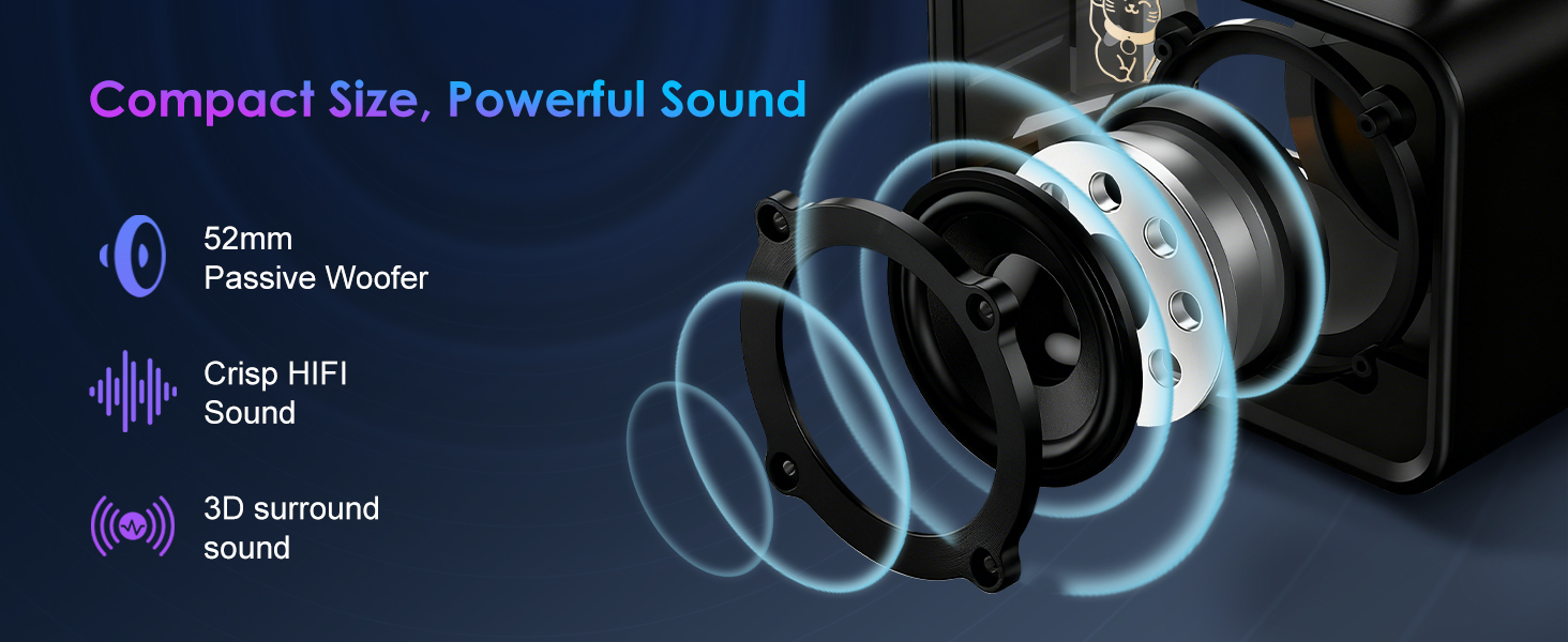 Portable Bluetooth Speaker with Lights Powerful Crystal Clear Sound cute desk accessories