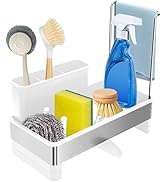 Kitchen Sink Caddy,Sponge Holder for Kitchen Sink with Dish Brush Holder, Auto Drain Tray, Sponge...