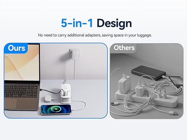 5-in-1 DesignNo need to carry additional adapters, saving space in your luggage