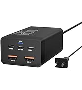 GaN 5-Port Quick Charger,USB Fast Charging Station,Multi Ports USB-A&amp;USB-C Charging Hub with LED ...